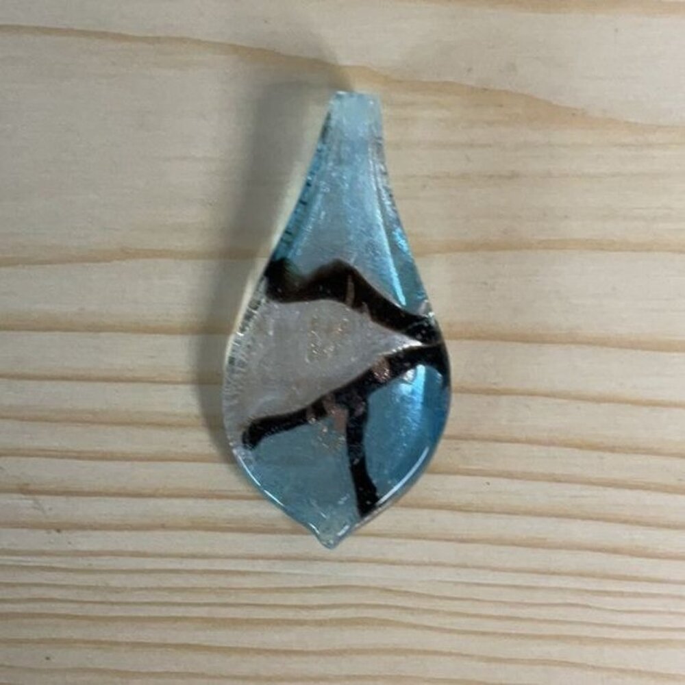 Art Glass Blue & Black Tear Drop Pendant